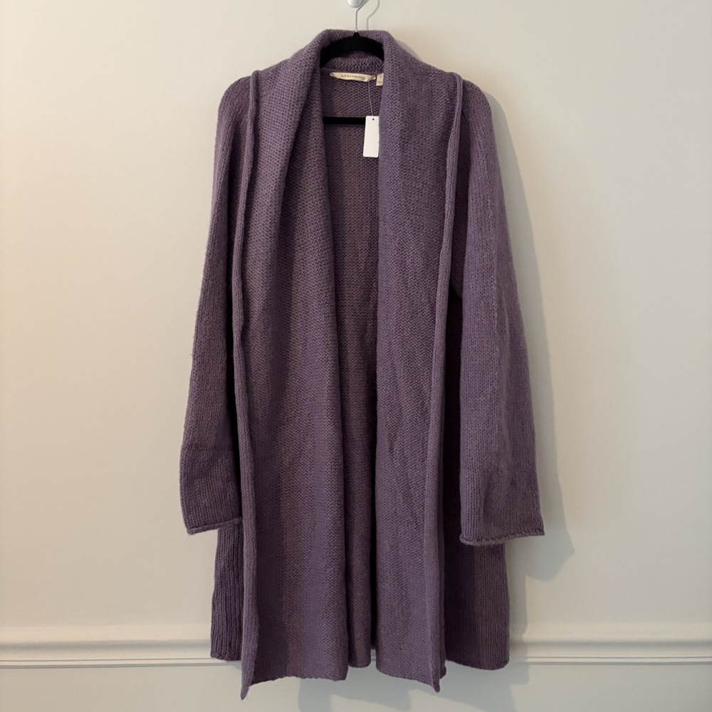 NWT Soft Surroundings Wool Blend Longline Cardigan Purple Size L Open Front
